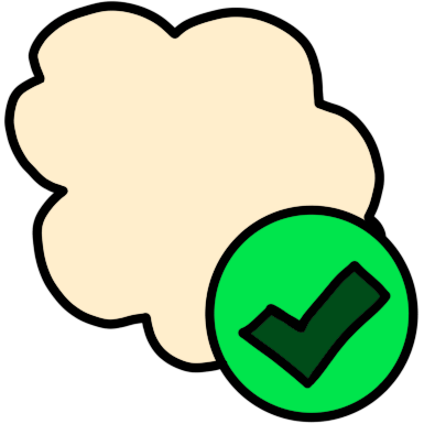 a cream-colored cloud shape with a dark green checkmark in a light green circle in front of it.
